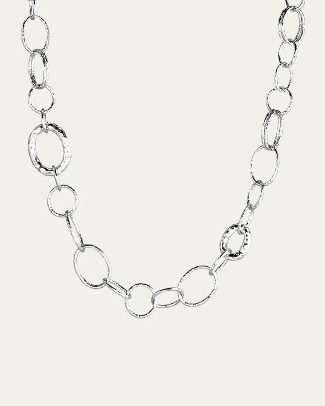 Long Hammered Bastille Necklace in Sterling Silver